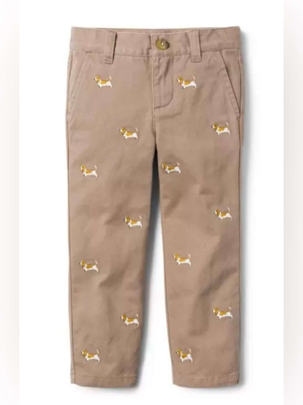 Janie and Jack Khaki Embroidered Puppy Chino Pants
